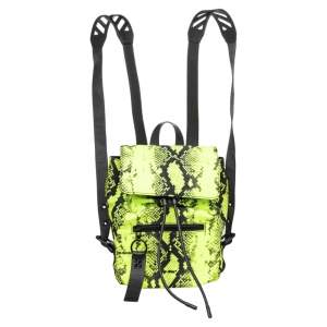 Off-White Neon Green Animal Print Nylon And Leather Backpack