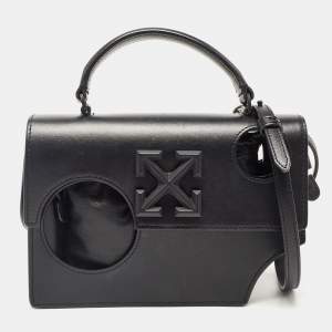 Off-White Black Leather Jitney Holes Flap Crossbody Bag