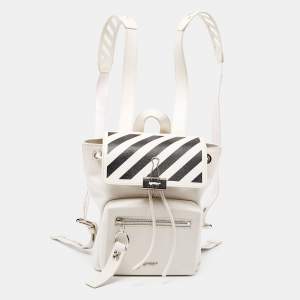 Off-White White/Black Leather Diag Drawstring Backpack