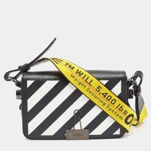 Off-White Black/White Diagonal Print Leather Mini Binder Clip Crossbody Bag