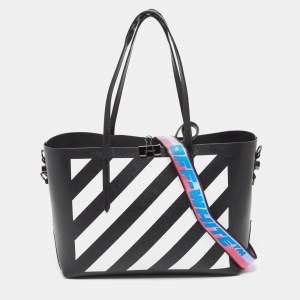 Off-White Black/White Diagonal Print Leather Binder Tote