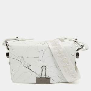 Off-White White Marble Leather Binder Clip Crossbody Bag