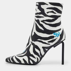 Off-White Black/White Zebra Print Leather Allen Booties Size 38