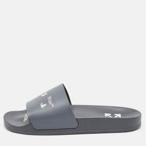 Off-White Blue Leather Logo Pool Slide Flats Size 40