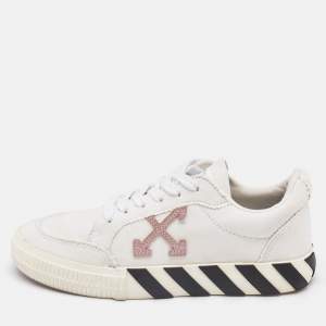 Off-White White/Pink Canvas and Suede Vulcanized Low Top Sneakers Size 37