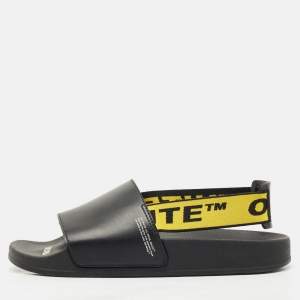 Off-White Black Rubber and Leather Industrial Belt Slingback Slide Sandals Size 39