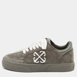 Pre Owned Off-White Vulcanized Size 38 Grey Leather and Suede Lace Up Sneakers