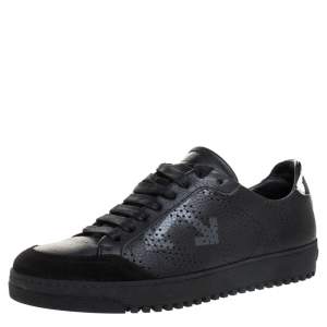 Pre Owned Off-White Black Arrow Print Leather Lace Up Sneakers Size 38