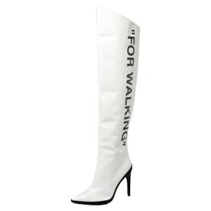 Pre Owned Off-White White Leather For Walking Thigh High Boots Size 37