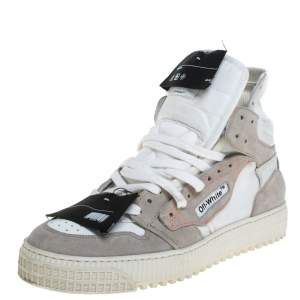 Off-White Grey/White Leather And Canvas Off Court 3.0 High Top Sneakers Size 38