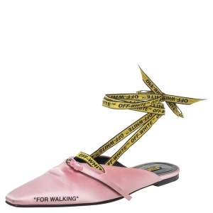 Off-White Pink/Yellow Satin Flat Sandals Size 39