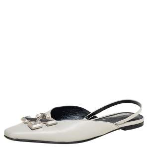 Off-White c/o Virgil Abloh White Leather Slingback Flats Size 38