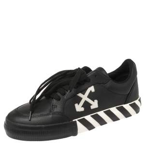 Pre Owned Off-White Black Leather Vulcanized Low Top Sneakers Size 40