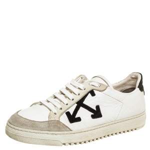 Pre Owned Off-White White/Black Leather Carryover Low Top Sneakers Size 37