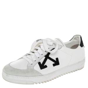 Pre Owned Off-White White/Black Leather And Suede 2.0 Low Top Sneakers Size 38