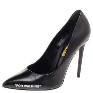 Pre Owned Off-White Black Leather For Walking Pointed Toe Pumps Size 39