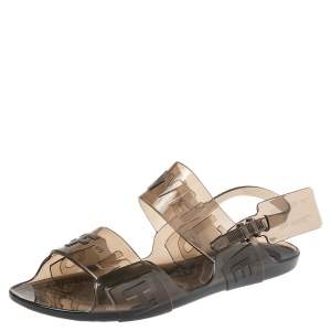Off-White Transparent Black Jelly Zip Tie Slingback Flat Sandals Size 40