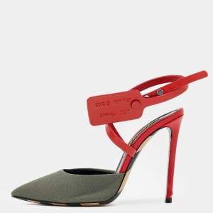 Off-White Green/Red Denim and Leather Zip Tie Ankle Strap Sandals Size 36