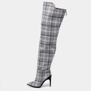 Pre Owned Off-White Black/White Knit Fabric Over the Knee Boots Size 39