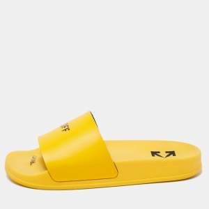 Off-White Yellow Leather Logo Slide Sandals Size 37