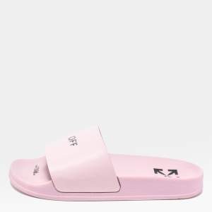 Off-White Pink Leather Logo Slide Sandals Size 37