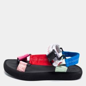 Off-White Multicolor Leather and Canvas Velcro Trek Flat Sandals Size 38