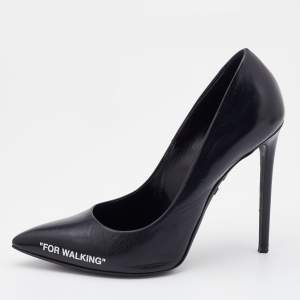 Pre Owned Off-White Black Leather For Walking Pointed Toe Pumps Size 38