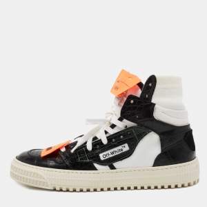  Off-White White/Black Leather And Canvas Off Court 3.0 High Top Sneakers Size 40