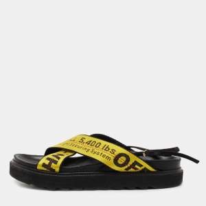 Off-White Yellow Canvas Virgil Abloh Belt Slingback Sandals Size 39 