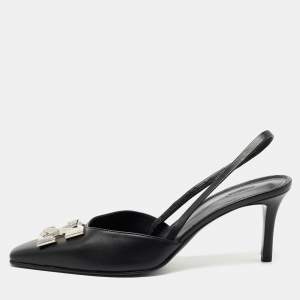 Off-White Black Leather Arrow Slingback Pumps Size 41