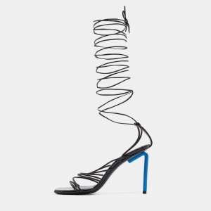 Off-White Black Leather Allen Ankle Wrap Sandals Size 38