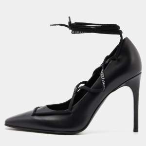 Pre Owned Off-White Black Leather Lace Up Pumps Size 39