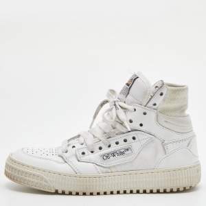 Pre Owned  Off-White White Leather and Canvas Off Court 3.0 High Top Sneakers Size 37