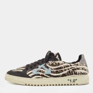 Pre Owned Off-White Black Suede and Calf Hair Low-top Zebra Arrow  Sneakers  Size 40