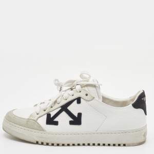 Pre Owned Off-White White/Black Leather and Suede 2.0 Low Top Sneakers Size 37