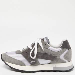 Pre Owned Off-White Grey/Silver Suede and Fabric Low Top Sneakers Size 39