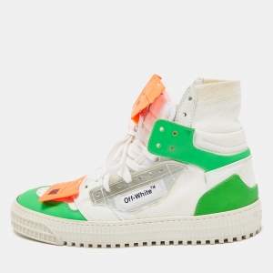 Pre Owned Off-White Green/White Canvas and Leather Off Court 3.0 High Top Sneakers Size 37
