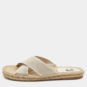 Off-White Grey Canvas Crisscross Espadrille Sandals Size 39