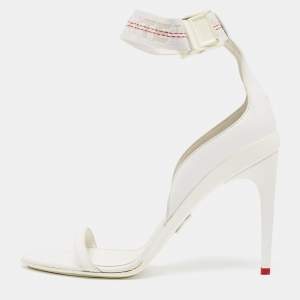 Off-White White Leather and Canvas Ankle Strap Sandals Size 39