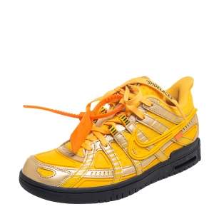 Off-White x Nike Yellow/Metallic Gold Leather And Fabric Dunk University Sneakers Size 39