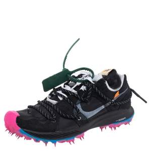 Off White x Nike Black Nylon And Suede Zoom Terra Kiger 5 Low Top Sneakers Size 40.5