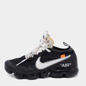 Pre Owned Nike x Off-White Black Knit Fabric And Suede Air Vapormax Sneakers Size 38