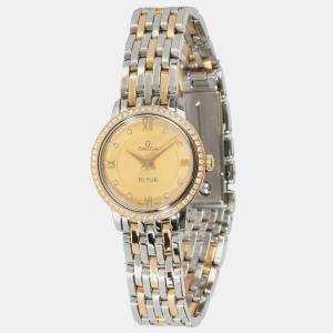 Omega Champagne Diamond 18k Yellow Gold Stainless Steel De Ville Prestige 424.25.24.60.58.001 Automatic Women's Wristwatch 24 mm