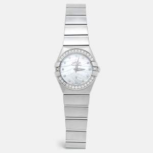 Omega White Mother Of Pearl Diamond Stainless Steel Constellation 123.15.24.60.55.006 Quartz Women's Wristwatch 24 mm