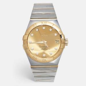 Omega Champagne Diamond 18k Yellow Gold Stainless Steel Constellation 123.20.38.21.58.001 Men's Wristwatch 38 mm