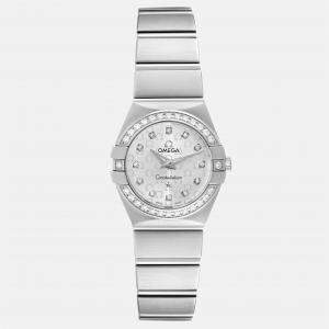 Omega Silver Diamond Stainless Steel Constellation 123.15.24.60.52.001 Quartz Women's Wristwatch 24 mm