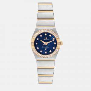 Omega Blue Diamond 18k Rose Gold And Stainless Steel Constellation 123.25.24.60.53.001 Quartz Women's Wristwatch 24 mm