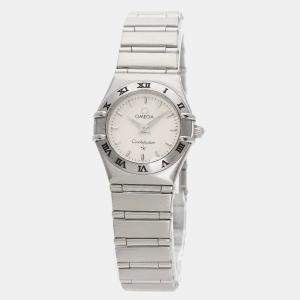 Omega White Stainless Steel Constellation Quartz Women's Wristwatch 23 mm