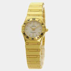 Omega White 18k Yellow Gold Constellation 1162.30 Quartz Women's Wristwatch 28 mm