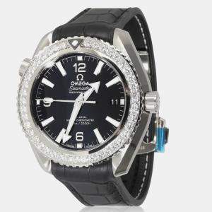 Omega Black Diamond Stainless Steel Seamaster Planet Ocean 215.18.40.20.01.001 Automatic Women's Wristwatch 39.5 mm